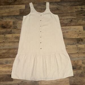 Nicole Miller Womens Linen Tiered Midi Length Dress size L Button Lagenlook